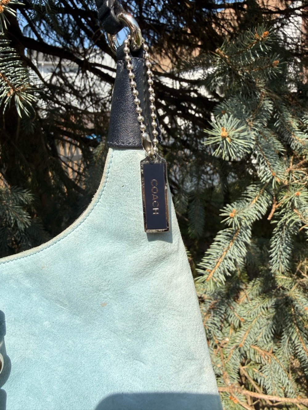 RARE COACH Y2K Baby Blue Suede Mini Hampton Shoulder Bag Vintage - Picture 6 of 9